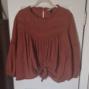 Universal Thread Women's Terracotta Blouse with Knot Detail